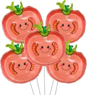 5Pcs Tomato Shaped Mylar Balloons for Birthday Fruit Tomato Theme Party