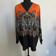 Bob Mackie Top Large Wearable Art Designer Chiffon Zipper Orange Dressy NWT