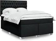 [vidaXL] Black Box Spring Bed with Pocket Mattress and LED Lights - Polyester Fabric, Adjustable Headboard, King Single, Comfy Bedroom Furniture