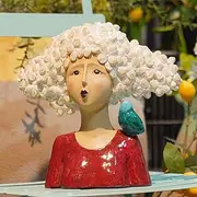 DiliComing Garden-Statues Bust-Head Sculptures for Home Decor - 11 Inch Women with Bird Modern Art Statue for Home and Garden, Various Festivals for Women 10.5 x5.5 x 11 Inch (Red)