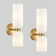 Wall Sconces Set of Two 2-Light Modern Wall Light Milky White Glass Gold