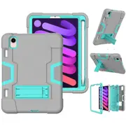 MCC Stylish Shockproof iPad mini 6 2021 Case Cover Heavy Duty Kids Apple [Grey+Light Blue]