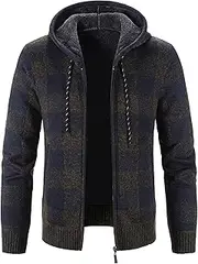[JEShifangjiusu] Men's Long Cardigan Hoodies Full-Zip Fleece Lined Sweaters Casual Warm Thickened Knit Coat Wiht Pocket