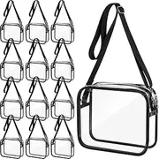 [Eccliy] 12 Pcs Clear Crossbody Bag Bulk Stadium Approved Clear Purse Bag PVC Shoulder Messenger Bags for Men Women Work Business Travel Concerts Festivals Sports Events, Black