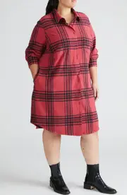 Universal Standard Long Sleeve Check Flannel Shirtdress in Crimson/Black Check at Nordstrom