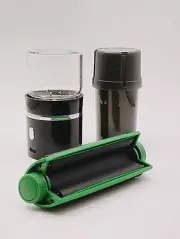 Pre Roll Set (3pc) Electric Grinder, Stash jar, GREEN Classic Roller Machine