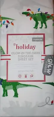 Pottery Barn Kids Holiday Glow in the Dark Dinosaur Sheet Set TODDLER 3 PCS