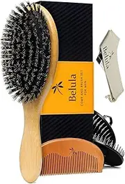 100% Boar Bristle Hair Brush for Men Set. Soft Hairbrush for Thin, Normal and Short Hair. Boar Bristle Brush and Wooden Comb for Men. Free 2 x Palm Brush & Travel Bag Included.