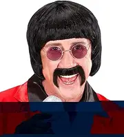 Mens 60s Music Man withTash - Black Wig for Hair Accessory Fancy Dress