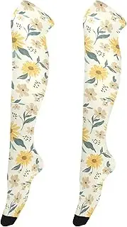 [Caihoyu] Women Soft Thigh High Socks Stretchable Extra Long Knee Boot Stockings Above Knee Socks for Daily Office Wear Sunflower Yellow Daisy, Sunflower Yellow Daisy