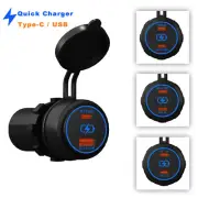 Dual USB Type C PD Car Charger 36W 60W 100W Blue Led 12V Power Adapter Socket