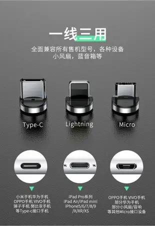 蘋果磁吸數據線磁鐵強磁力充電線器type-c快充吸鐵式安卓閃充二合一適用于華為p30手機吸頭吸附vivo磁性5A磁8
