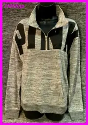 Victoria's Secret Pink Campus Quarter Zip Pullover Marl Gray Black Logo M NIP