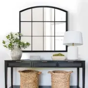 Window Pane Black Mirror,Farmhouse Arched Wall Mirror,Mantel Mirror for