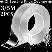 2x 3/5M Nano Double Sided Tape MultiPurpose Reusable Strong Adhesive Tape Clear