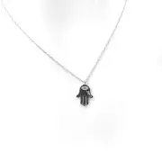Silver Plated Dainty Hamsa Hand Pendant Necklace With Cubic Zirconia Stone