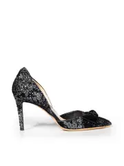 Black Glitter Bow Accent D’Orsay Heels