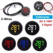 Car Voltmeter DC 4-100V LED 3-Digital Display Round Two Wire Panel Voltage Meter