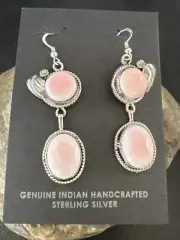 NWT Navajo Sterling Silver Pink Conch Shell Dangle Earrings 17194
