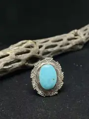 Native American Navajo Castle Dome Turquoise Sterling Silver Ring Size 8