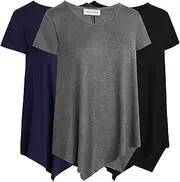 [Free to Live] 3 Pack Women's V-Neck Short Sleeve Swing Tops with Flowy Hem
