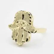 Textured Hamsa Ring Real Solid 10K Yellow Gold All Sizes