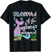 [X.Style] Grandma of The Birthday Mermaid Girls Teen Matching Outfit ds706 T-Shirt (L) Black