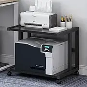 Printer Shelf, 2 Tier Printer Stand with Wheels Modern Desktop Storage and Organize Under Desk Printer Table, Copier Fax Machine File Scanne for Home Office(Black)