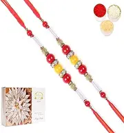 Ghasitaram Gifts Rakhi for Brother Rakhis Online - Set of 2-2K-266 Fancy Thread Rakhis with 400 GMS of Kaju katli