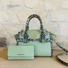 MICHAEL KORS CARMEN MEDIUM FLAP SATCHEL SHOULDER BAG MK LIGHT Sage Wallet Option