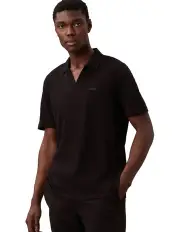 [Calvin Klein] Cotton Linen Open Collar Polo in Ck Black