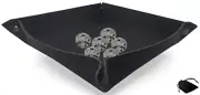 (6) Silver Pearlized Dice Black Pips Rounded Corners w/Pouch + Rolling Tray Felt