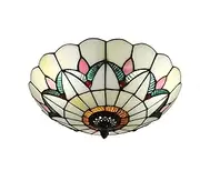 Skyweel Tiffany Style Stained Glass Ceiling Lamp - 16 Inch Flush Mount Lighting Fixture