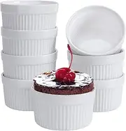 Ramekins 6 oz, Set of 8, Creme Brulee Ramekins, Souffle Dishes, Oven Safe Porcelain Ramiken Bowls For Custard, Lava Cakes, Pudding, Flan, Mini Desserts, Jam and Ice Cream, Ramekins For Baking