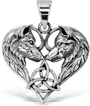 [W | S WITHLOVE SILVER] WithLoveSilver 925 Sterling Silver Celtic Heart Love 2 Wolfs Amulet Trinity Triquetra Pendant