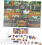 KOMBIUDA 1 Set Wildlife Park Themed Traffic Play Mat for Game with Realistic Signs Encourages Imagination and Traffic Learning Indoor Playtime Activity