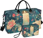 [ZRYSMY] Duffel Bag for Traveling, Candle Flowers Colorful Travel Bag Gym Bag, with Multiple Interior Pockets Shoulder Weekender Bag for Women Men with Toiletry Bag 20.5L x 1.9W x 13.8H, Multi-Colored