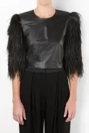 * BNWT SASS & BIDE 'Dusk Shadow' Feather Embellished Leather Capelet Jacket - 10