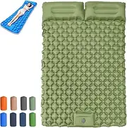 Coziya Matelas, 5cm Ultralight Inflatable Camping Mattress, Inflatable Sleeping Pad with Built-in Pillow, Anti-Slip Design for Backpacking, Travel, Hiking (Light Green,Double)