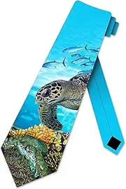 [Three Rooker] Turtle Ties Mens Sea Turtle Ocean Animal Necktie, Blue