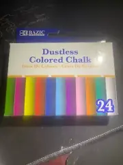1 Box Of 24 each Bazic Dustless Chalk, White or Multi-Colors, 24CT ea. Choice!