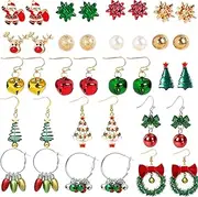 [NIQIPOK] Christmas Earring Set for Women Girls Bow Christmas Tree Snowflake Santa Candy Deer Stud Earrings Christmas Holiday Earrings Bulk Christmas Jewelry for Gift