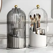 Makeup Brush Holder Organizer 360 Rotating Beauty Brushes Storage, Makeup Brush Holder with Lid, Waterproof Dustproof Beauty Brushes Storage for Vanity, Transparent