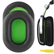 Geekria Protein Leather Ear Pads for Razer BlackShark Headphones (Black / Green)