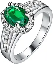 [Uloveido] Apple Green CZ Simulated Emerald Promise Eternity Band Ring Platinum Plated Fashion Jewelry Size 6 7 8 9 PJ141