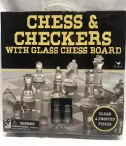 Classic Glass Chess Set Deluxe Checkers Game Strategy Board Frosted Pieces