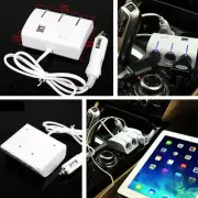 Car Power Adapter USB Charger Port White 3 Way Cigarette Lighter Socket Splitter