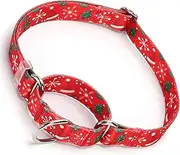 Christmas Martingale Dog Collar, Red Cheistmas Xmas Dog Collar No-Slip Escape Proof Choke No Pull Cinch Soft Nylon Dog Training Collars Adjustable for Small Medium Large Breed Pet Dogs, M