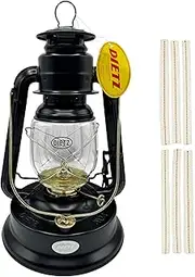 Light of Mine | Dietz Little Wizard # 1 Oil Burning Lantern | Kerosene Oil Lamp | Camping Lantern with Wick (Black w/ Gold Trim)
