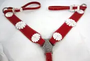 Red Leather Breast Collar White Flowers Rhinestone AB Conchos Horse Tack New WCT